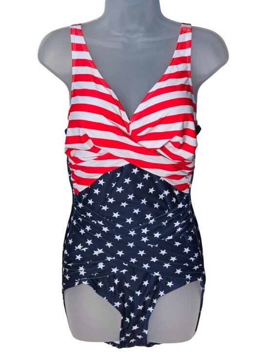 Smismivo Other - American Flag One-Piece Swimsuit M V Neck Ruched Adjustable 4th of July Lined